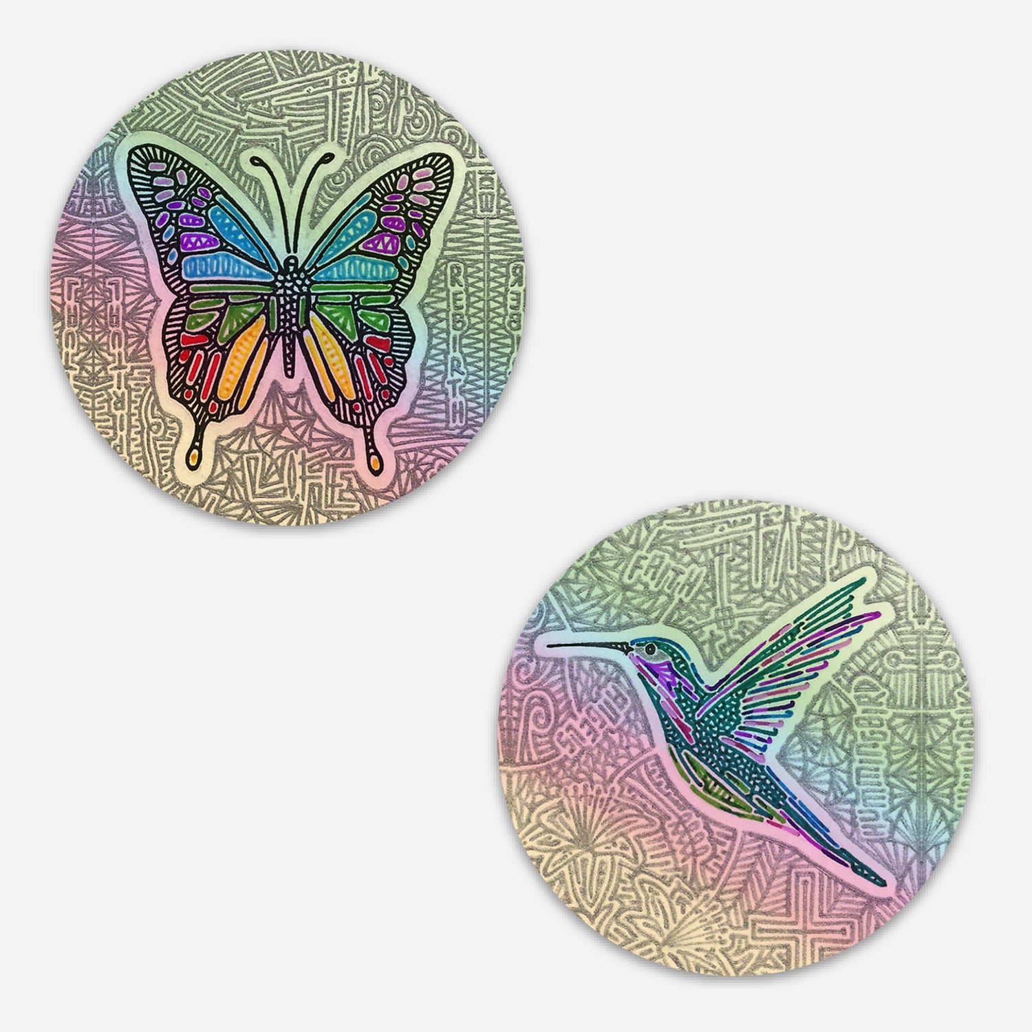 Vinyl Stickers (Holographic) - Butterfly & Hummingbird