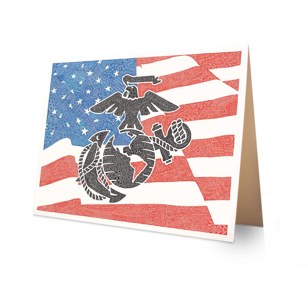 Greeting Card - Marines - Red, White & Blue-Greeting Cards-Viz Art Ink